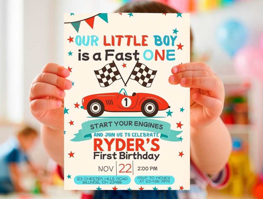 Vintage Race Car Birthday Invitation | Editable Fast One 1st Birthday ...