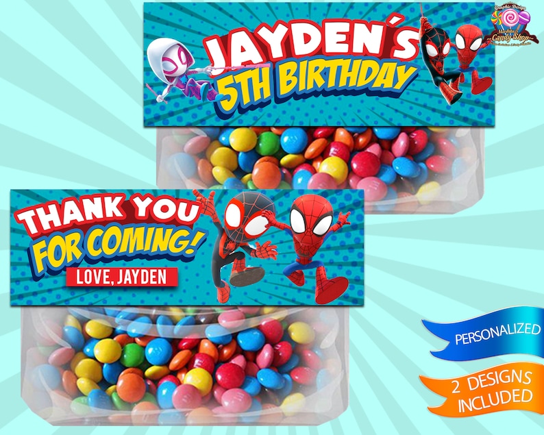 Spidey and his amazing friends, Digital, Favor bag, label, Designs, Party, Birthday, Decoration, Custom, Favors, Decor, Bags, Personalized image 1