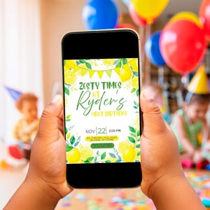 Editable Lemonade Birthday Invitation | Zesty One 1st Birthday Invite | Lemon Theme | Sweet Summer Party | Instant Download | Canva Template