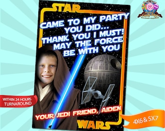 Star Wars, Thank You, Card, Decorations, digital, custom, personalized, birthday, party, Card, Jedi, Darth Vader, R2D2, Skywalker, Photo