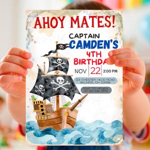 Ahoy Matey Pirate Birthday Invitation Template | Editable Pirate Party Canva Invite for Any Age | Treasure Map Birthday Card | Instant