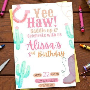 Rodeo Girl Birthday Invitation | Cowgirl Birthday Editable Canva Template | Pink Western Party Invite | Rustic | Instant Download