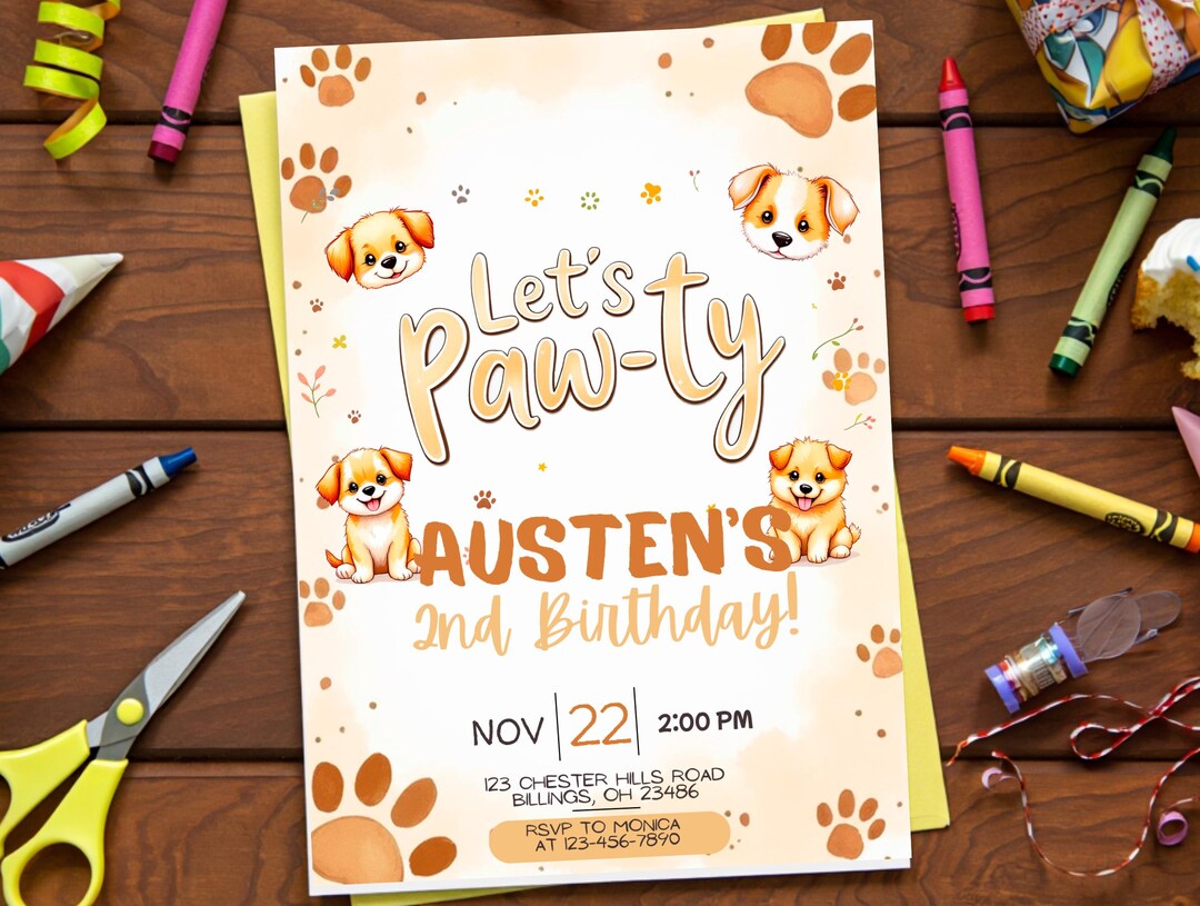 Puppy Party Birthday Invitation | Editable Canva Dog Theme Template ...