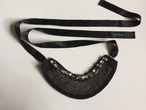 MARNI Black Ribbon Bib Necklace  with Chainmail &… - image 4