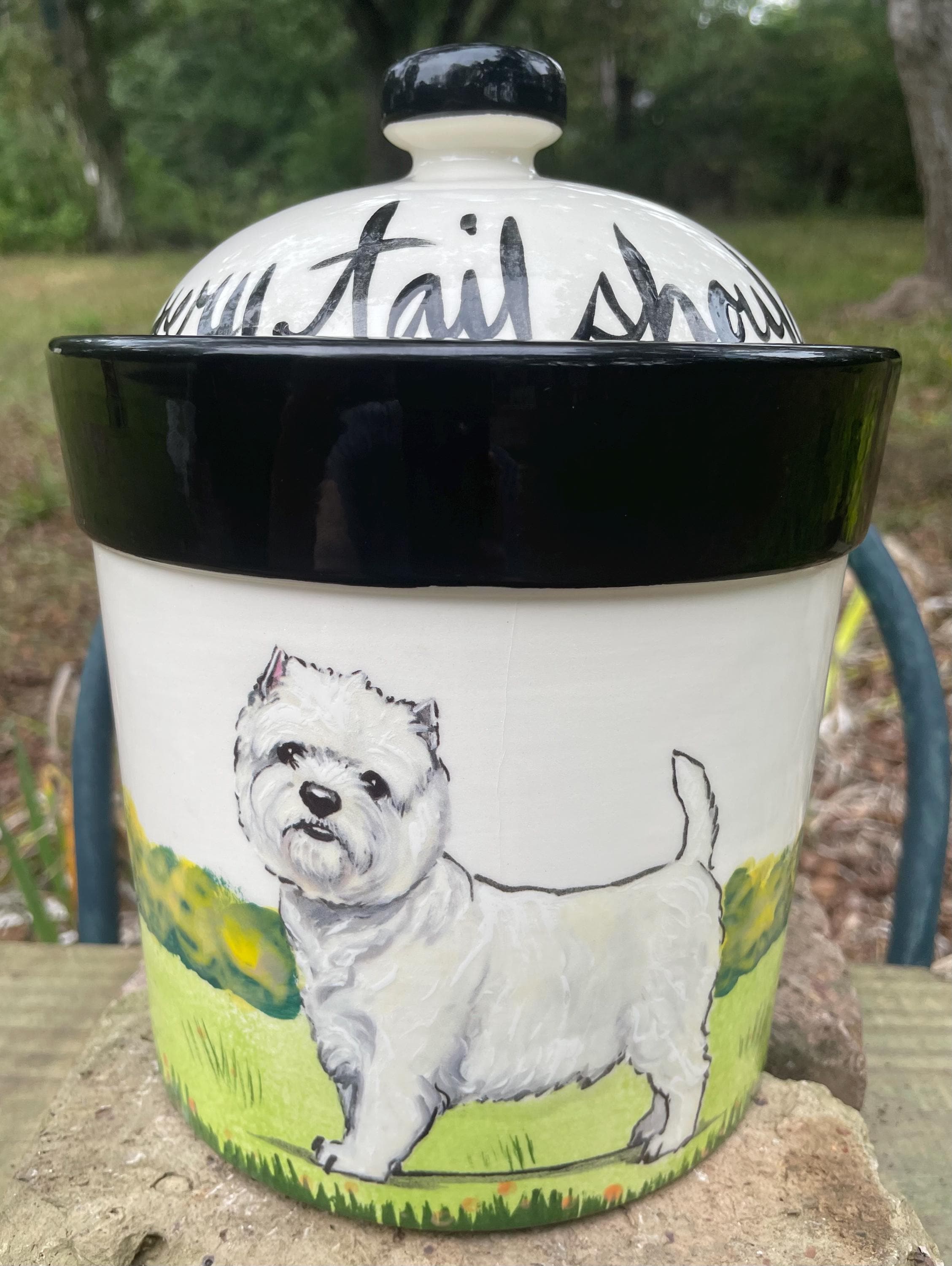 Zeppa Studios Dog Treat Biscuit Jar, Hand-made, Hand-painted