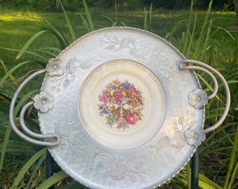 Vintage Farberware Hammered Aluminum Platter, Plate, Tray: Etched