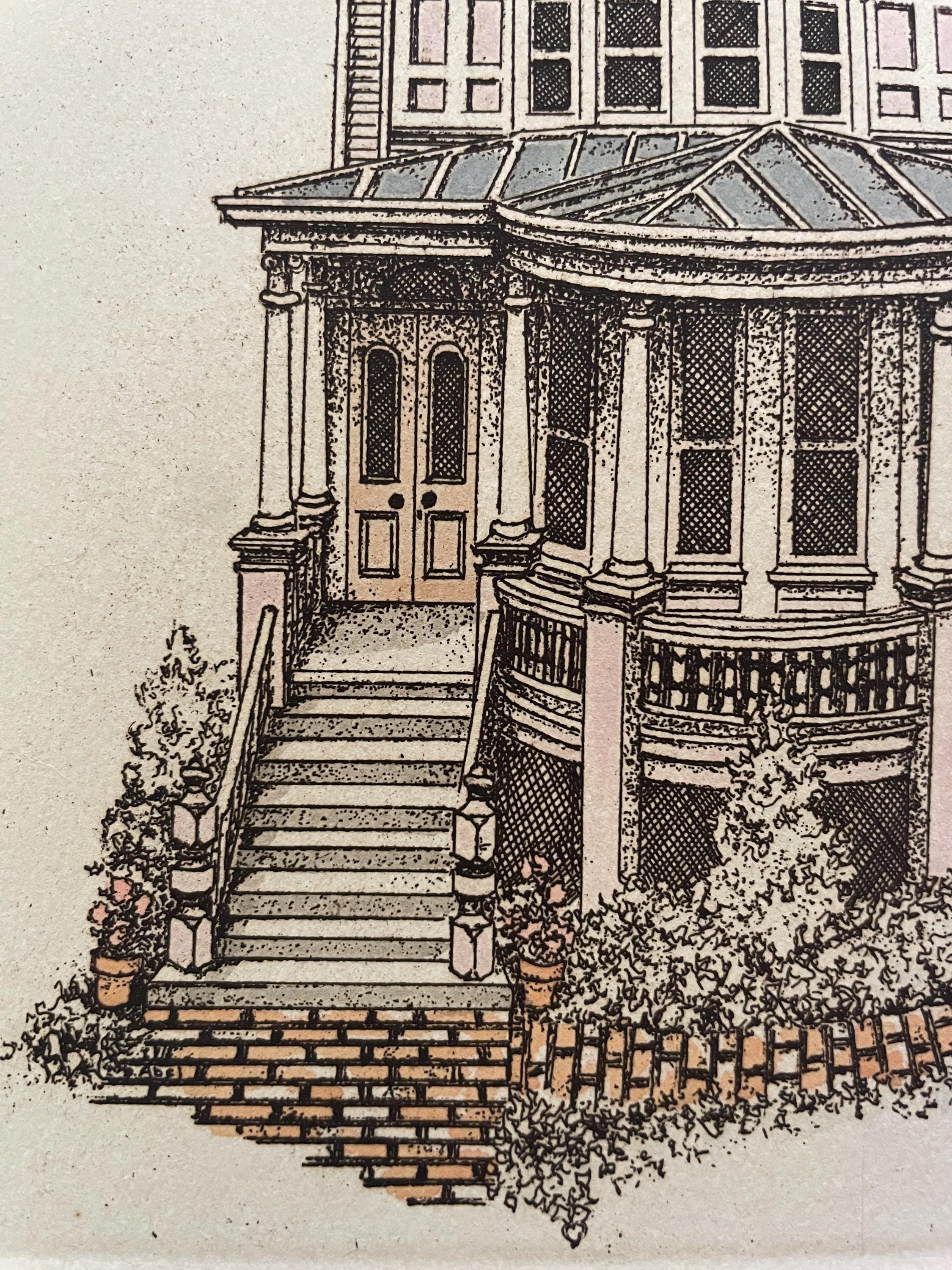 David Abel Etching, Signed Hand-colored, Southern Gothic Victorian