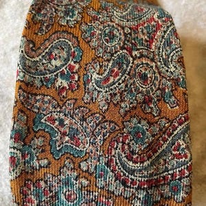 Vintage Liberty of London 1970's Tie Necktie Wool Paisley Pattern Marigold Teal Dark Rose Bohemian Boho