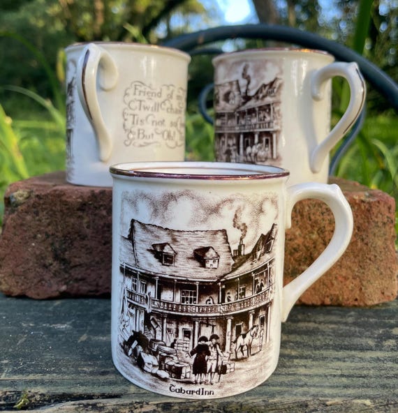 3 Vintage Gray's Pottery Tea Cups, Coffee Mugs: Thomas Moore Friendship  Poem, Tabard Inn, 1950s - Etsy