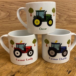 Children's sized mini tractor mug, choice of tractor colour, Personalised with ANY NAME, stocking filler, gift, present