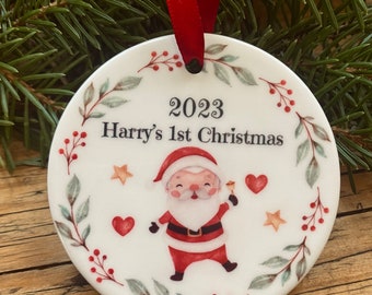 Personalised Babies Baby's 1st First Christmas bauble Perfect Christmas tree decoration 2023 ceramic, unique keepsake Santa