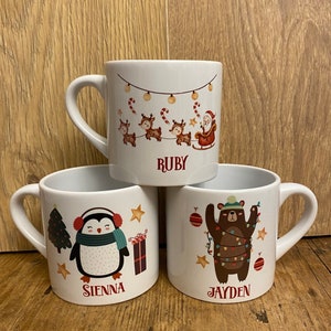 Children's sized mini Christmas mug, Personalised cup - ANY NAME, stocking filler, gift, present, Christmas Eve box, great for hot chocolate