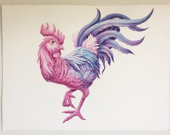Rooster watercolour painting