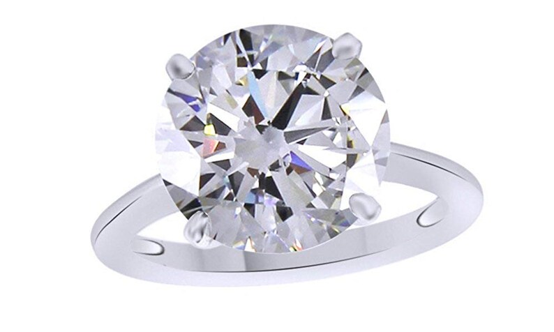 AFFY Round Cut White Cubic Zirconia Princess Crown Ring in 14k Gold Over Sterling Silver