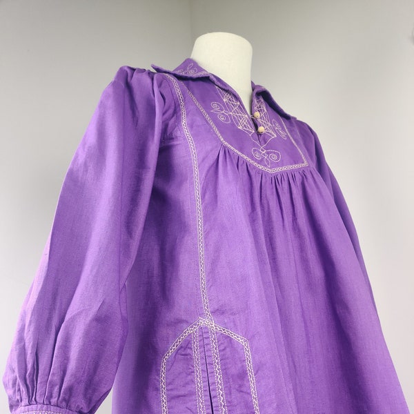 1970s India Imports Purple Cotton Smock Dress