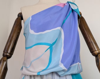 1980s Frank Usher One Shoulder Cocktail Dress