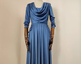 1970s John Charles Cowl Neck Evening Maxi Dress