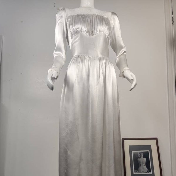 Stunning 1930s Slipper Silk Silvery White Bridal Dress