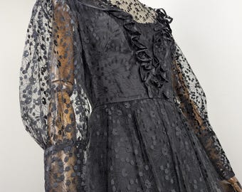 1970s Black Lace Maxi Dress