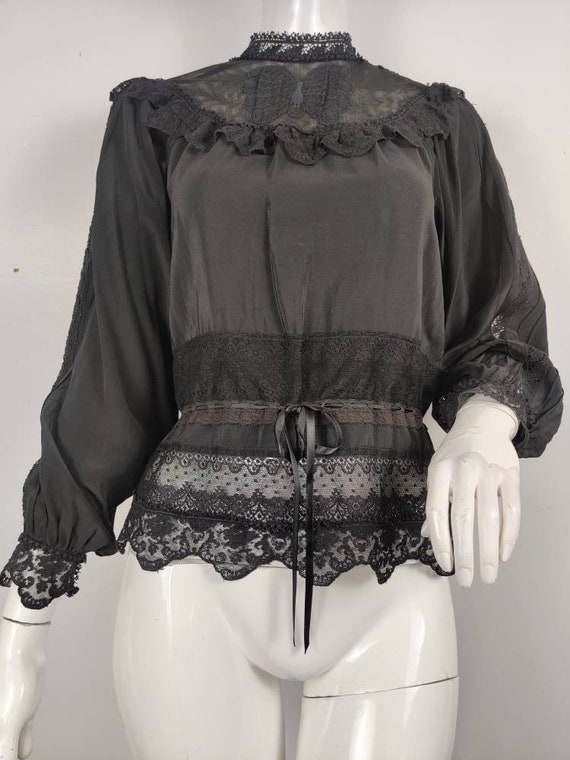 1970s Black Silk Marisa Martin Blouse / Silk Blous
