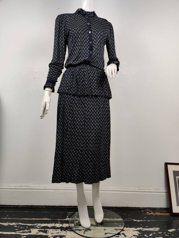 1970s Jean Muir Dress / Vintage Peplum Dress / Vin