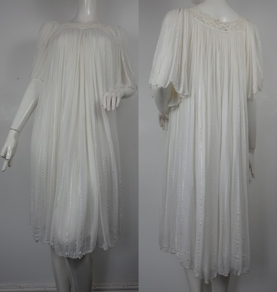 1970s Cheesecloth Smock Dress / Vintage Smock Dres