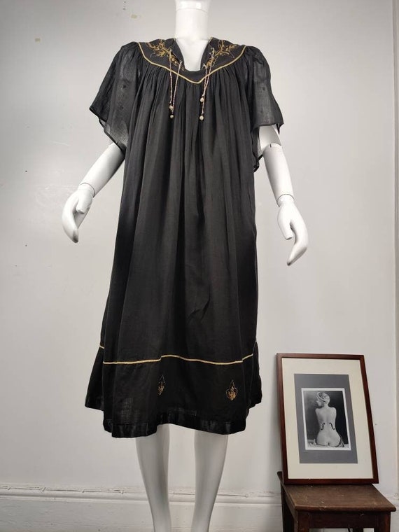 1970s Indian Gauze Cotton Smock Dress Gem