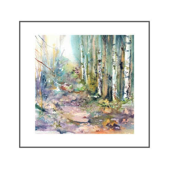 woodland landscape art print, watercolor landscape, forest painting,fantasy forest, watercolor woodland botanical art print magical forest