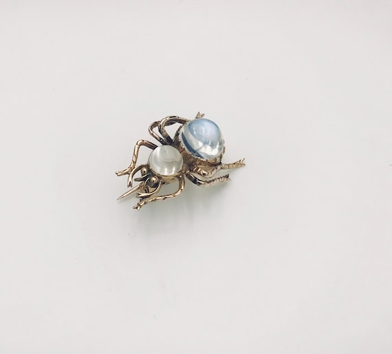 Gold and Moonstone Spider Brooch
