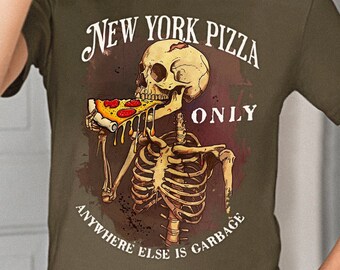 Vintage NYC Pizza T-shirt: Funny Skeleton Graphic Tee