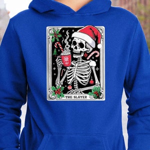 Crianças Bonito Esqueleto Xmas Hoodie Engraçado Papai Noel Camisa Pesadelo Tarot Moletom Slayer Camisa Café Cacau Hoodie Caveira Item Presente Carta Jogo Camisa