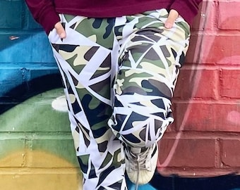 Camo Joggers Women Pants Camouflage Military Pant Gift for Her Unique Sport Jogger Activewear Creative Pant Hip Hop Jogger Artist Clothes