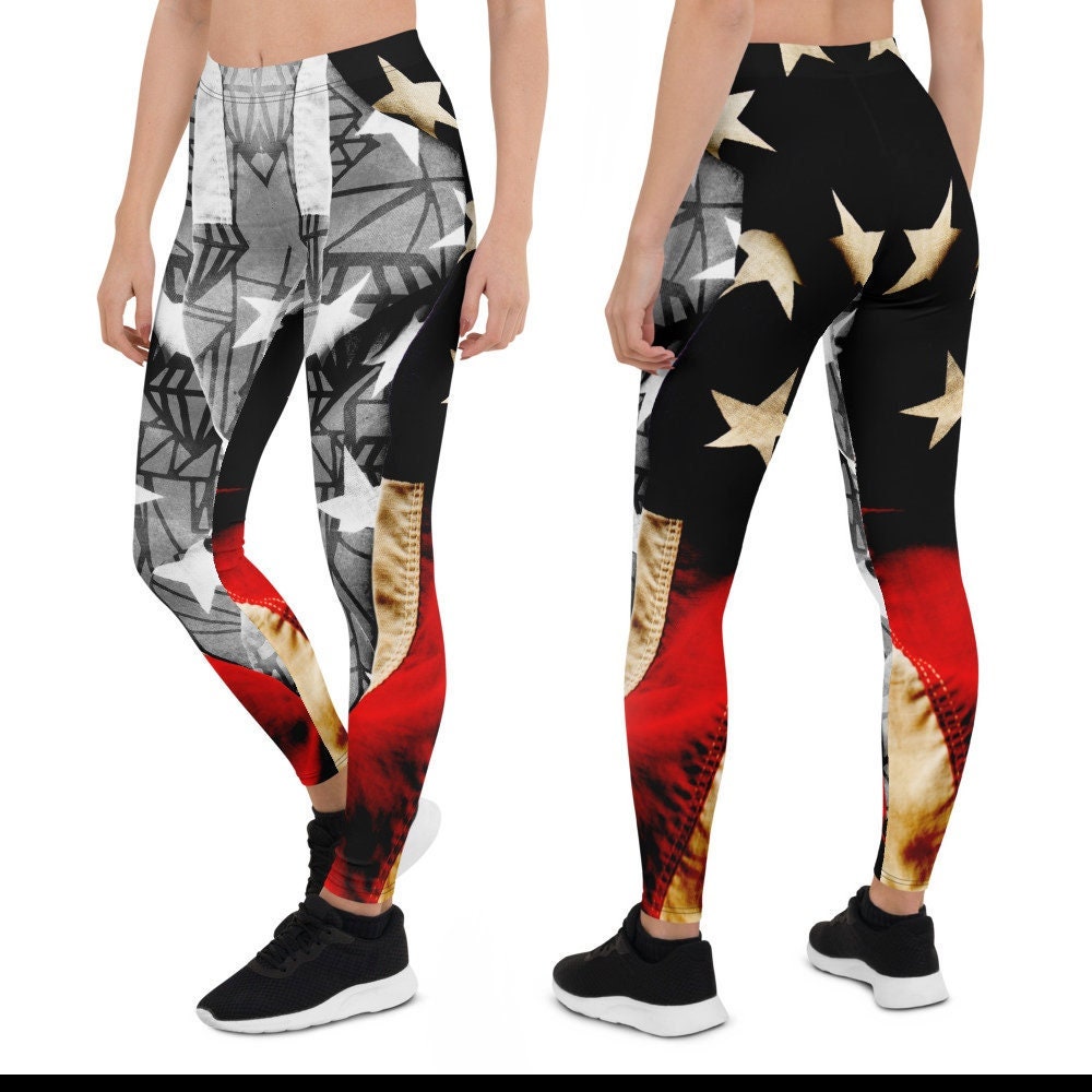 Leggings Donna Bandiera Americana USA Stelle E Strisce – Jersey In Viscosa – Taglie SM/ML E XL