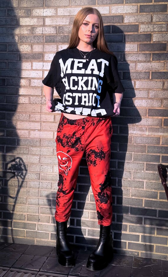 Women s Jogger Smiley Face Drip Wink Grunge Distress Pants