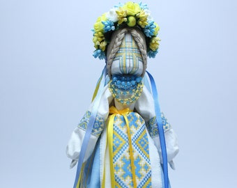 Bambola unica fatta a mano bambola Motanka Berehynia nei colori della bandiera ucraina bambola per l'amuleto della bambola interna