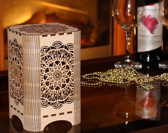 Lampka nocna Mandala, lampa akcentowa Mantra, dekoracyjna drewniana lampka nocna do medytacji, relaksu, komfortu, prezent na każdą okazję