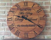 Give us this day our daily bread - custom wood clock - 24 quot large wall clock - Christmas gift for Mom
