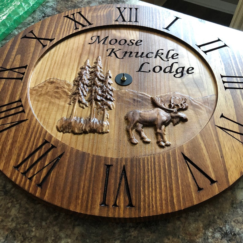 Large wall clock rustic cabin decor Christmas gift for moose Etsy