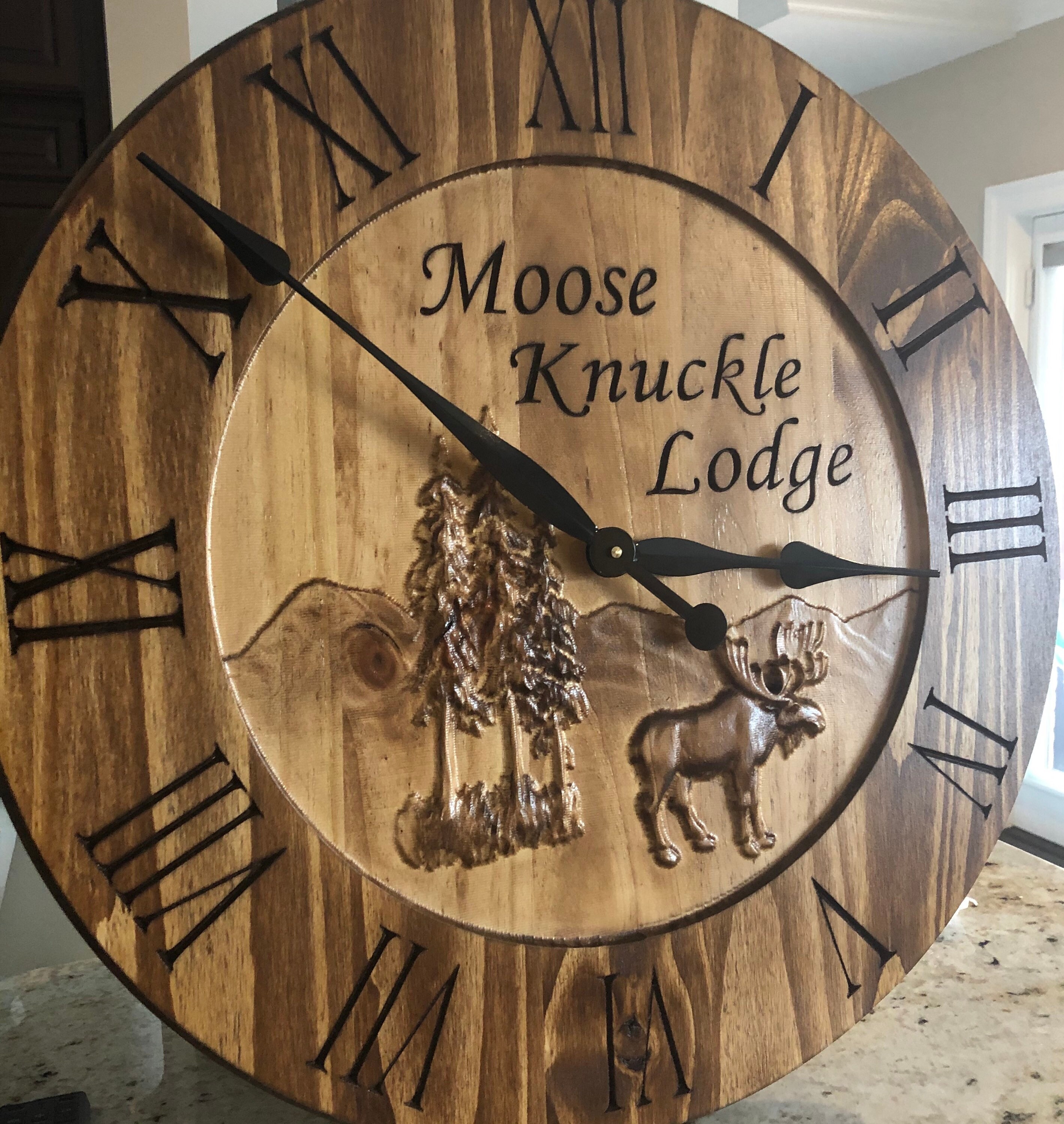 Large wall clock rustic cabin decor Christmas gift for moose Etsy