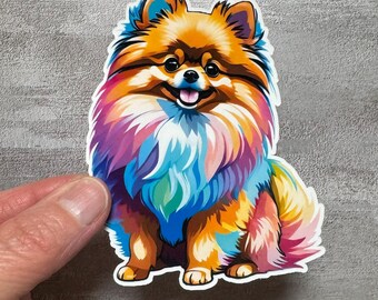 Large Colorful Pomeranian Vinyl Water-Resistant Sticker