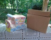 Vintage NIB Train Baby Ceramic Planter Cacti Nursery Supplies Diamond Line Containers Pink Blue White Yellow Boy or Girl Baby Shower Gift