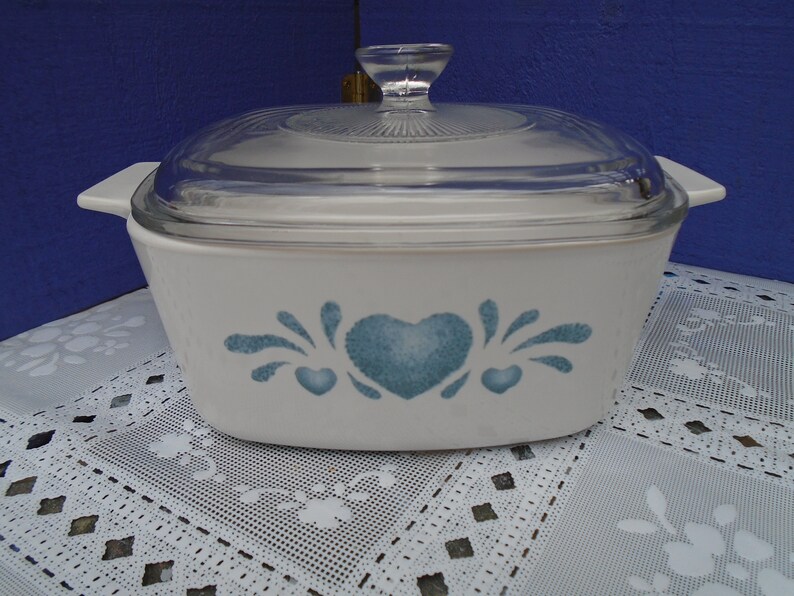 Vintage Corningware Pyrex Blue Heart Pattern Made Only in Etsy