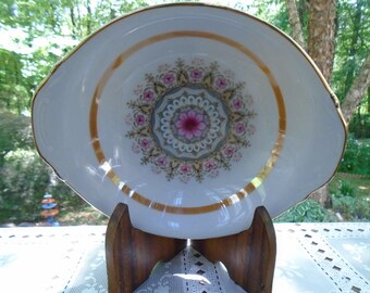 Vintage Oval Handled Dish~8 Hrs Research Shows Nothing~No Info Found~Excellant Condition~Beautiful~Signed T M China in Gold or F M China