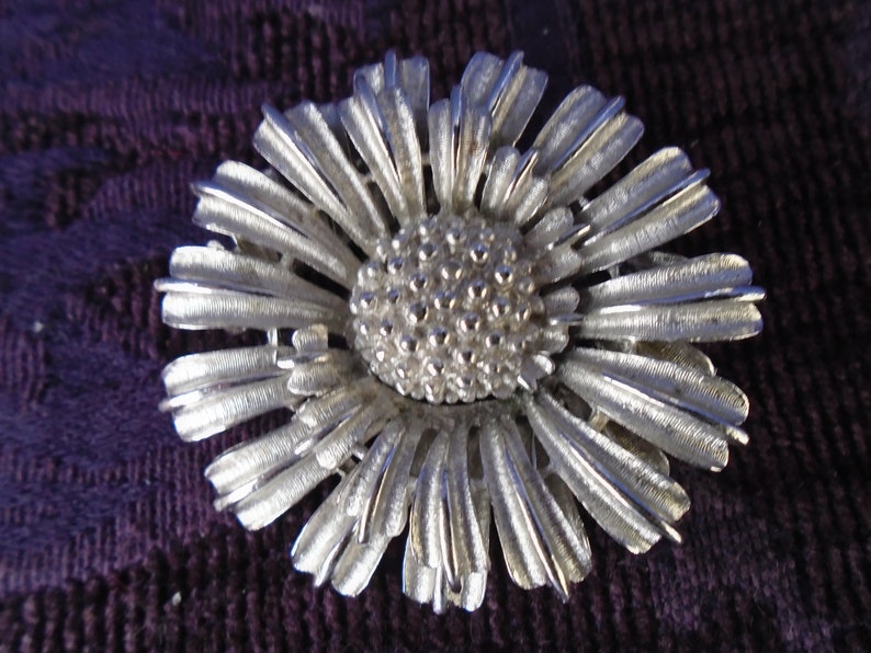 Vintage Silver CORO Floral PinBrooch~2 Pieces Joined Together~No Stones~Elaborate Texture~Signed~Silvertone~1 78 Diameter