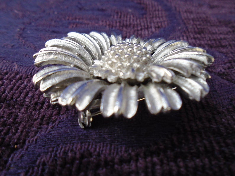 Vintage Silver CORO Floral PinBrooch~2 Pieces Joined Together~No Stones~Elaborate Texture~Signed~Silvertone~1 78 Diameter
