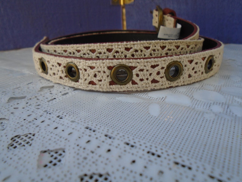 Vintage 100/% Cotton Faced Non Leather Belt~Made In China~Brass Buckle and Rivet Holes~.5Wide~42.5Long
