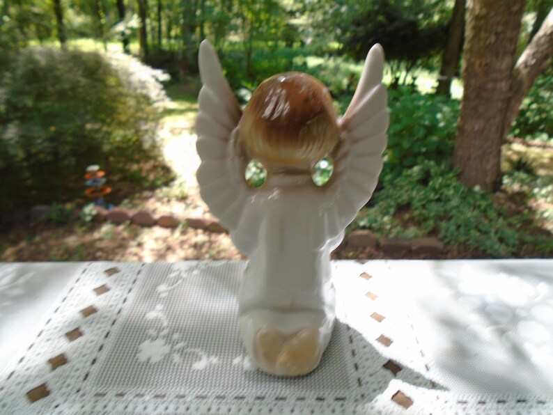 Vintage Kneeling Angel Praying~Nikoniko Made In Japan~Bisque Porcelain~4 58 Tall~Hand Painted~Gold Trim~Mid Century