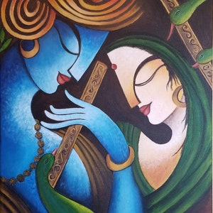 Radha Krishna, Modern art, Contemporary art, Abstract acrylic painting