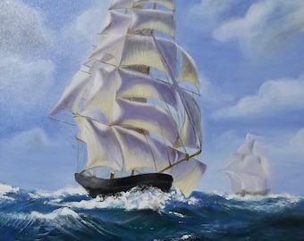 Pejzaż morski, ocean, nowoczesna abstrakcja, żaglówka, sztuka ścienna