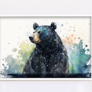 Wildlife Majesty: Black Bear Watercolor Painting on Canvas, Giclee Print on Gallery-wrapped Artist Canvas, Available in Extra Large Sizes